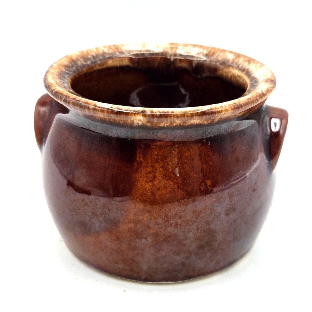 Hull Brown Drip Bean Pot no Lid Oven Proof Stoneware Crock USA Vintage Pottery
